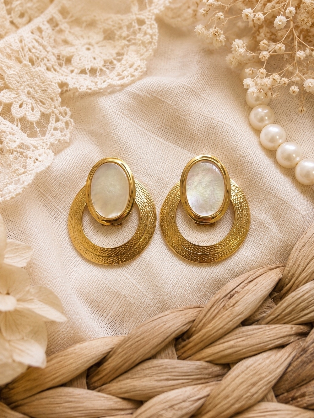 Vintage Fifth Avenue Mother of Pearl Gold Clip Earrings FAC